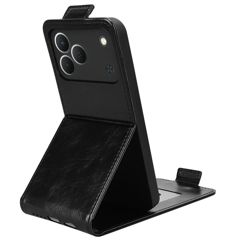 For TECNO Spark 50 4G Stand Case Magnetic Clasp Vertical Flip Leather Phone Cover with Card Holder - Black - 4