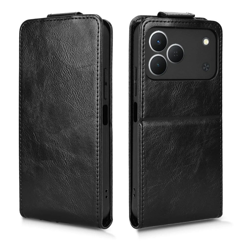 For TECNO Spark 50 4G Stand Case Magnetic Clasp Vertical Flip Leather Phone Cover with Card Holder - Black - 6