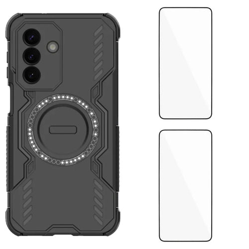 WANLONFENG for Samsung Galaxy A27 5G Magnetic Case  DJ Series PC TPU Phone Cover with 2Pcs Tempered Glass Film - Black - 1
