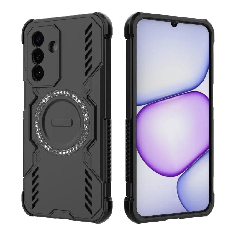 WANLONFENG for Samsung Galaxy A27 5G Magnetic Case  DJ Series PC TPU Phone Cover with 2Pcs Tempered Glass Film - Black - 3