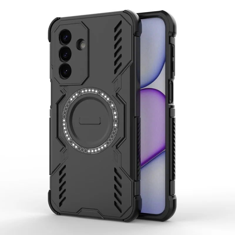 WANLONFENG for Samsung Galaxy A27 5G Magnetic Case  DJ Series PC TPU Phone Cover with 2Pcs Tempered Glass Film - Black - 4