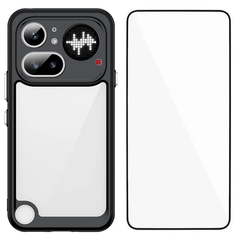 WANLONFENG for Nothing Phone (4a) Pro Back Cover  XC Series TPU Acrylic Phone Case with Tempered Glass Film - Black - 1