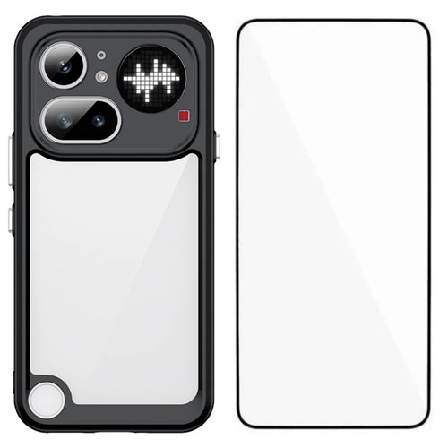 WANLONFENG for Nothing Phone (4a) Pro Back Cover  XC Series TPU Acrylic Phone Case with Tempered Glass Film - Black - 1