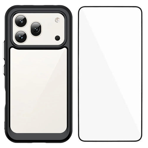 WANLONFENG for Honor 600 5G Phone Case  XC Series TPU Acrylic Cover with Tempered Glass (Big Lens Hole) - Black - 1