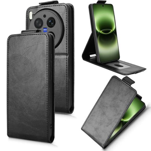 For vivo X300 Ultra 5G Stand Case Magnetic Clasp Vertical Flip Leather Phone Cover with Card Holder - Black - 1
