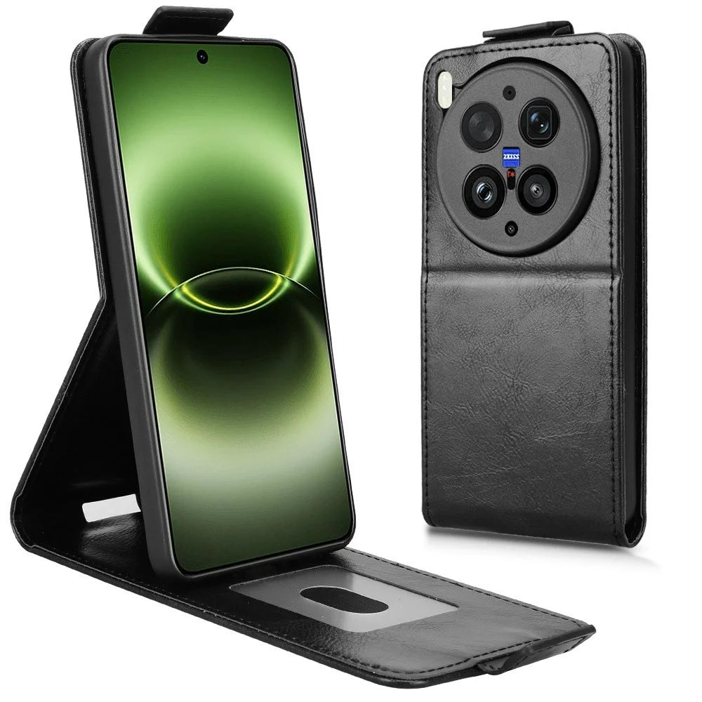 For vivo X300 Ultra 5G Stand Case Magnetic Clasp Vertical Flip Leather Phone Cover with Card Holder - Black - 3