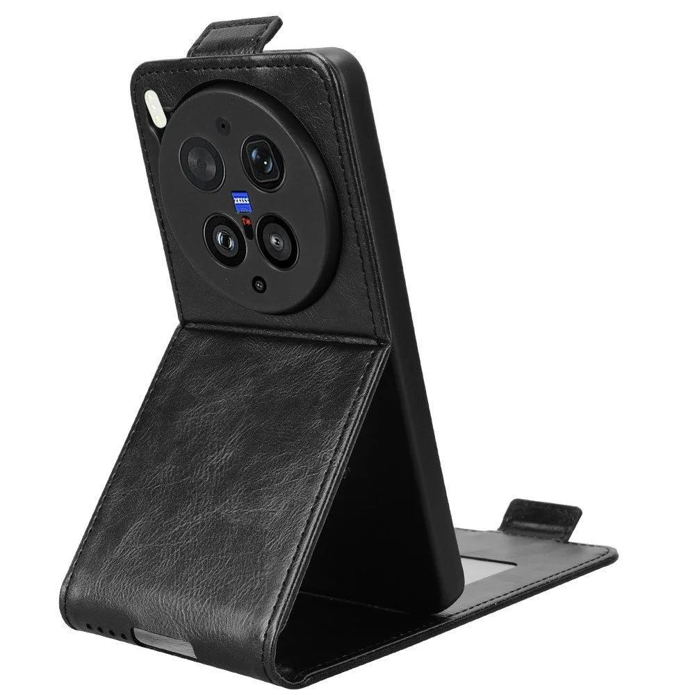 For vivo X300 Ultra 5G Stand Case Magnetic Clasp Vertical Flip Leather Phone Cover with Card Holder - Black - 4