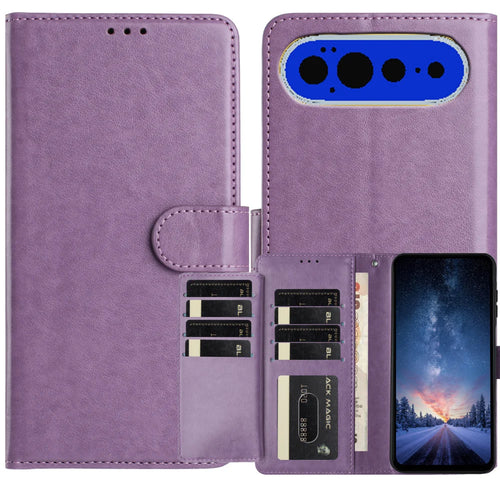 For Google Pixel 11 Pro XL Wallet Phone Case Stand PU Leather Folio Flip Cover with 8 Card Slot - Purple - 1