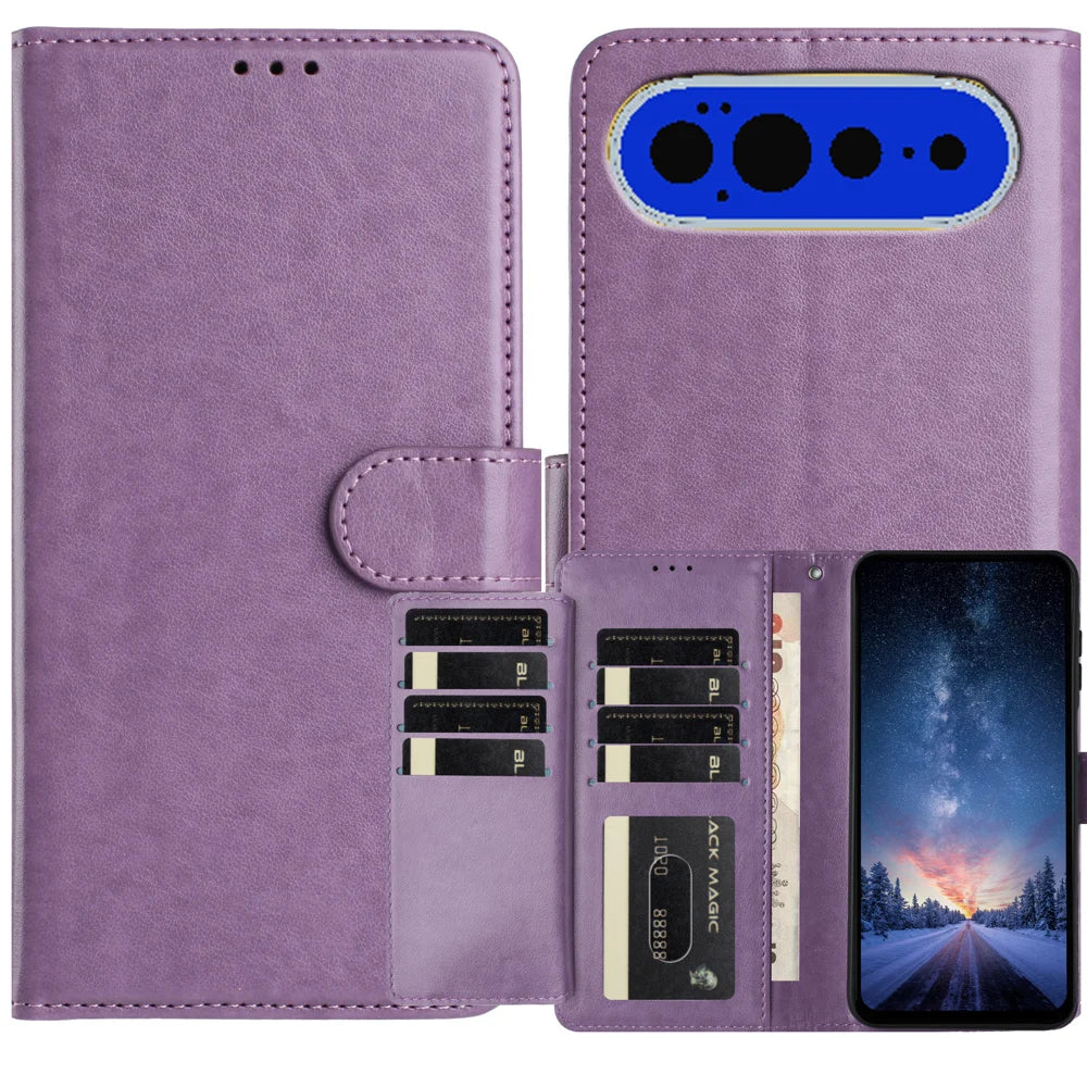 For Google Pixel 11 Pro Wallet Phone Case Stand PU Leather Folio Flip Cover with 8 Card Slot - Purple - 1