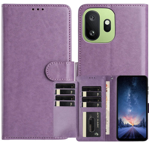 For OnePlus 15T 5G Wallet Phone Case Stand PU Leather Folio Flip Cover with 8 Card Slot - Purple - 1