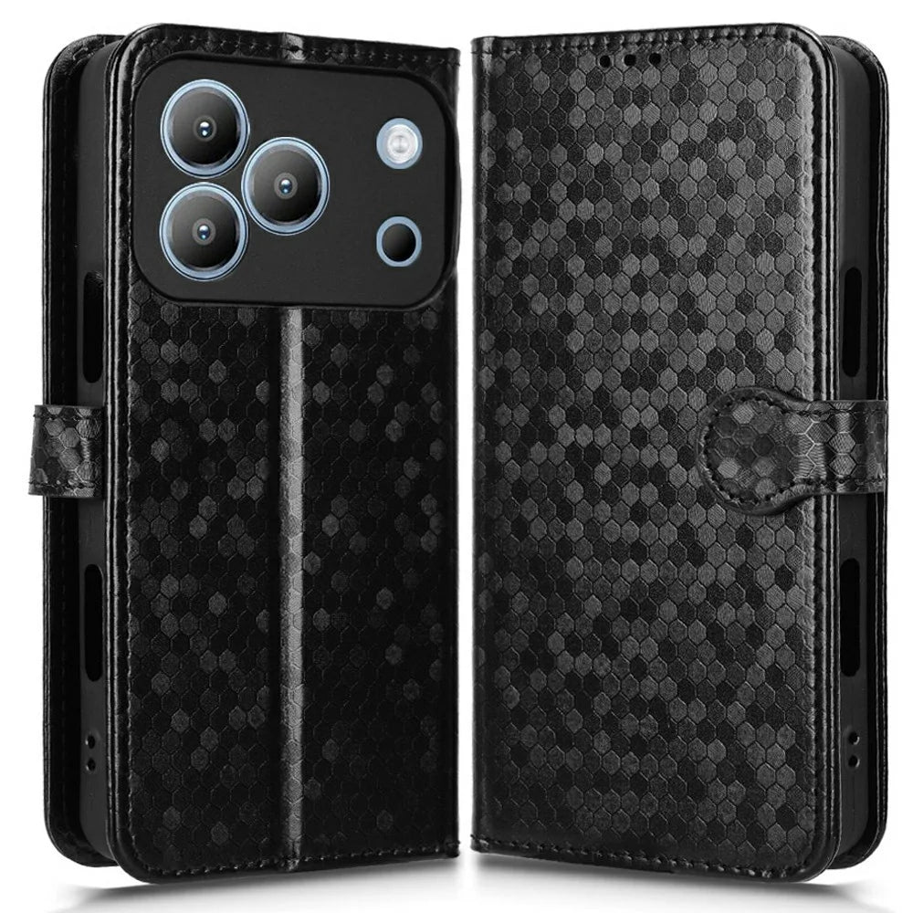 For Blackview Wave 7C Wallet Case Dot Pattern Imprint PU Leather Phone Cover with Wrist Strap - Black - 1