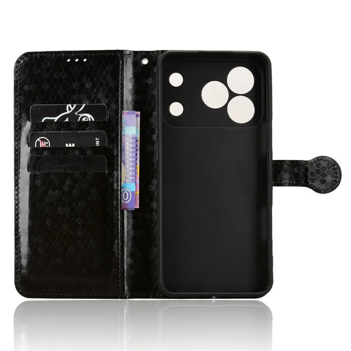 For Blackview Wave 7C Wallet Case Dot Pattern Imprint PU Leather Phone Cover with Wrist Strap - Black - 4