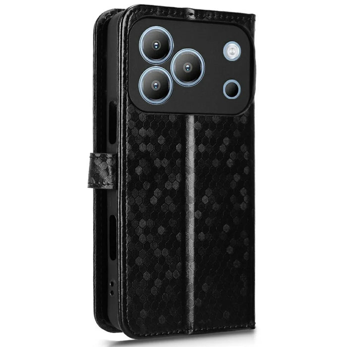 For Blackview Wave 7C Wallet Case Dot Pattern Imprint PU Leather Phone Cover with Wrist Strap - Black - 7