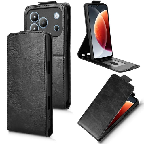 For Blackview Wave 7C Stand Case Magnetic Clasp Vertical Flip Leather Phone Cover with Card Holder - Black - 1