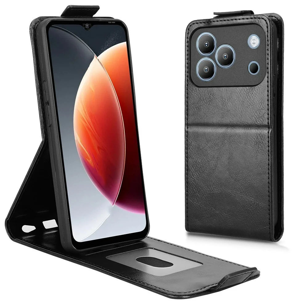 For Blackview Wave 7C Stand Case Magnetic Clasp Vertical Flip Leather Phone Cover with Card Holder - Black - 3