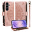 For Samsung Galaxy S26+ Wallet Case 9 Card Slots RFID Blocking Mandala Embossed Leather Flip Cover with Wrist Strap - Rose Gold - 1