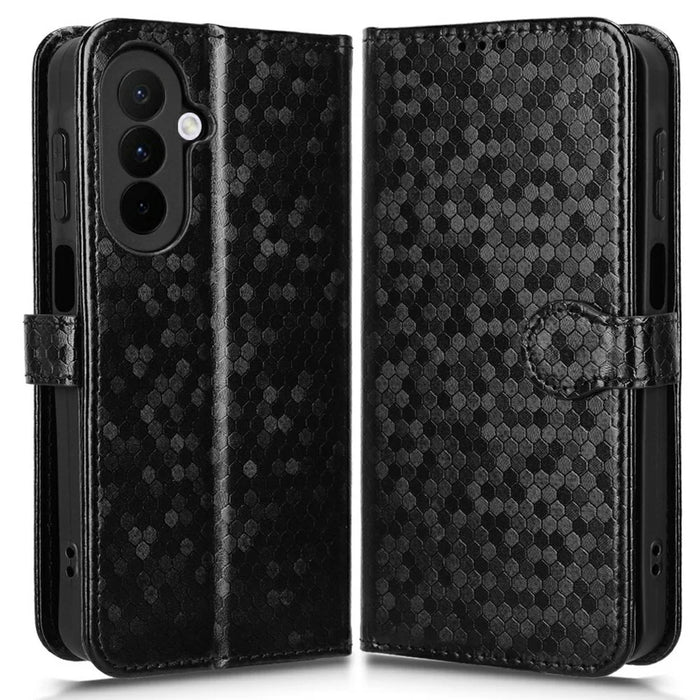 For Samsung Galaxy A27 5G Wallet Case Dot Pattern Imprint PU Leather Phone Cover with Wrist Strap - Black - 1