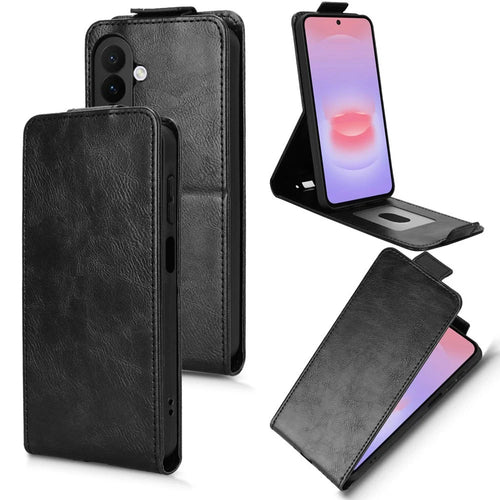 For Samsung Galaxy A27 5G Stand Case Magnetic Clasp Vertical Flip Leather Phone Cover with Card Holder - Black - 1