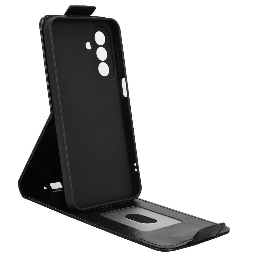 For Samsung Galaxy A27 5G Stand Case Magnetic Clasp Vertical Flip Leather Phone Cover with Card Holder - Black - 2