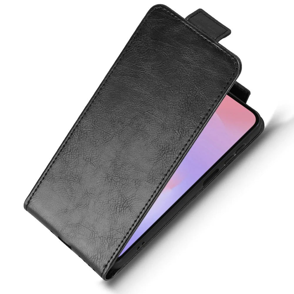 For Samsung Galaxy A27 5G Stand Case Magnetic Clasp Vertical Flip Leather Phone Cover with Card Holder - Black - 5