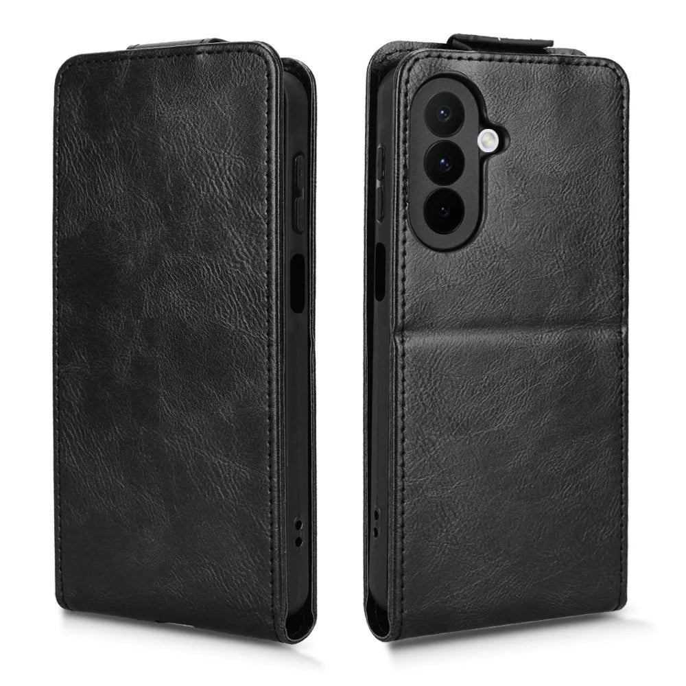 For Samsung Galaxy A27 5G Stand Case Magnetic Clasp Vertical Flip Leather Phone Cover with Card Holder - Black - 6