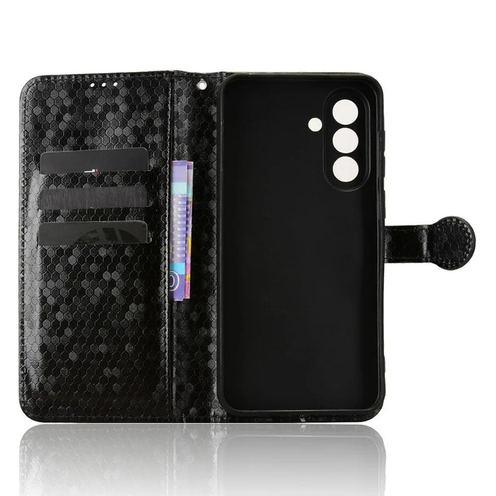 For Samsung Galaxy A37 5G Wallet Case Dot Pattern Imprint PU Leather Phone Cover with Wrist Strap - Black - 4