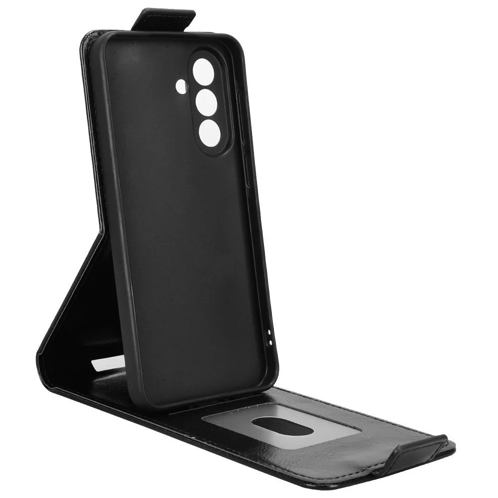 For Samsung Galaxy A37 5G Stand Case Magnetic Clasp Vertical Flip Leather Phone Cover with Card Holder - Black - 2