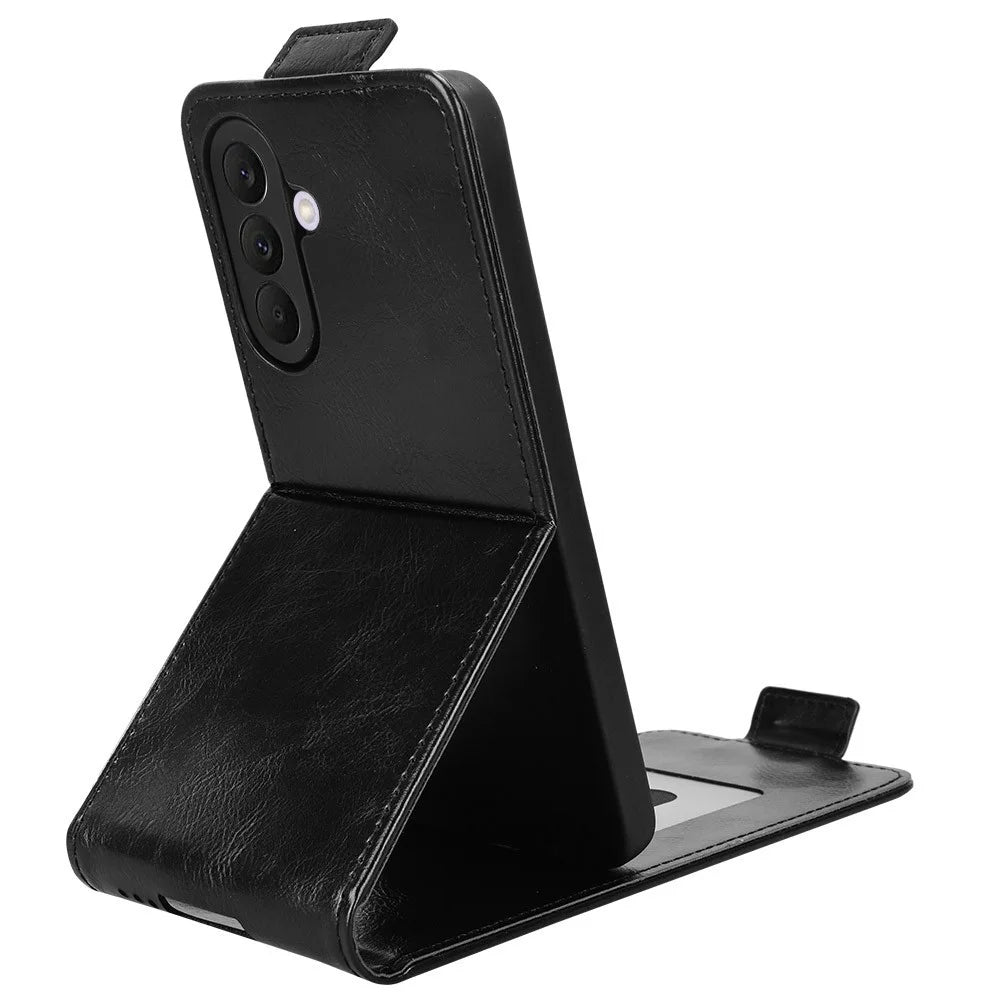 For Samsung Galaxy A37 5G Stand Case Magnetic Clasp Vertical Flip Leather Phone Cover with Card Holder - Black - 4