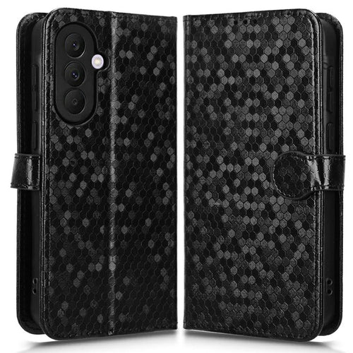 For Samsung Galaxy A57 5G Wallet Case Dot Pattern Imprint PU Leather Phone Cover with Wrist Strap - Black - 1