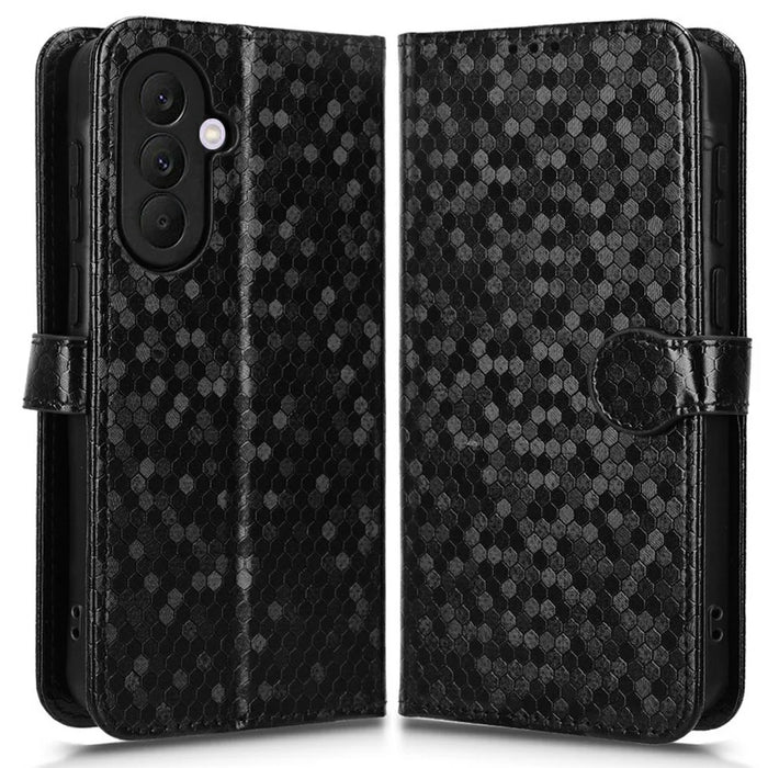 For Samsung Galaxy A57 5G Wallet Case Dot Pattern Imprint PU Leather Phone Cover with Wrist Strap - Black - 1