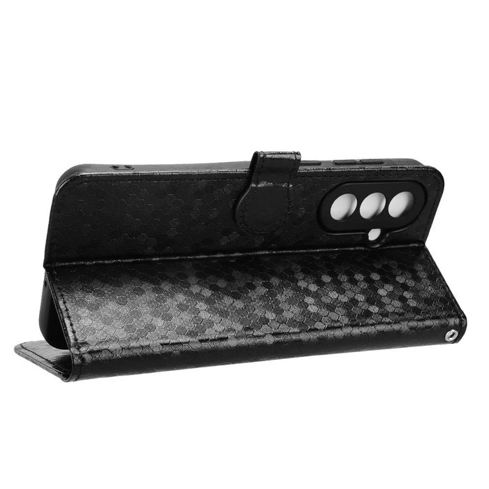 For Samsung Galaxy A57 5G Wallet Case Dot Pattern Imprint PU Leather Phone Cover with Wrist Strap - Black - 5