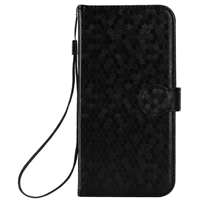 For Samsung Galaxy A57 5G Wallet Case Dot Pattern Imprint PU Leather Phone Cover with Wrist Strap - Black - 6