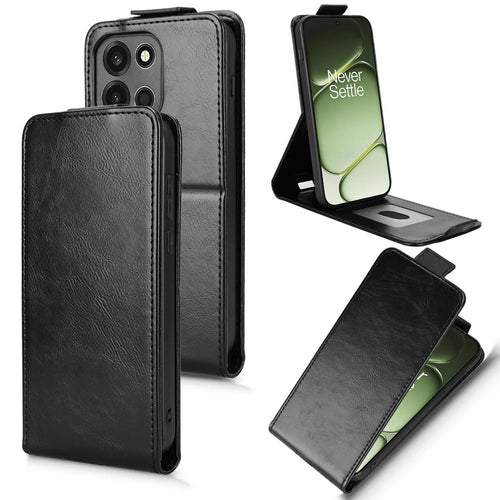 For OnePlus Turbo 6 5G  /  Nord 6 5G Stand Case Magnetic Clasp Vertical Flip Leather Phone Cover with Card Holder - Black - 1