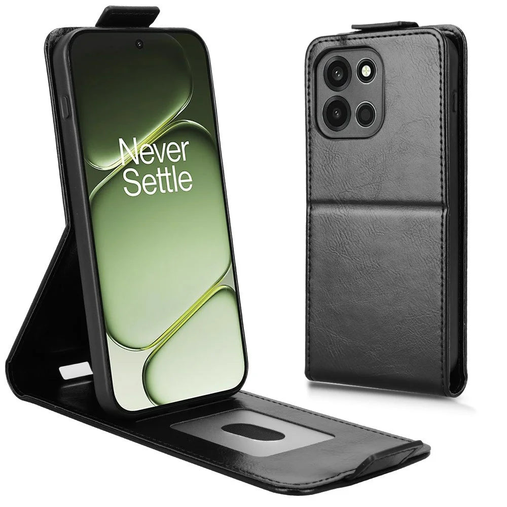 For OnePlus Turbo 6 5G  /  Nord 6 5G Stand Case Magnetic Clasp Vertical Flip Leather Phone Cover with Card Holder - Black - 3