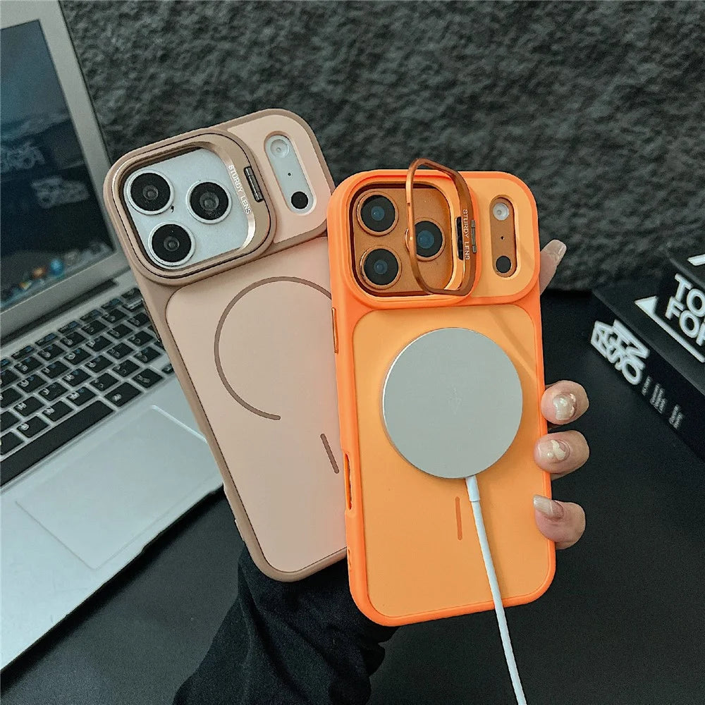 For iPhone 17 Pro Magnetic Case Compatible with MagSafe Skin-touch PC + TPU Cover with Lens Frame Kickstand - Blue - 3
