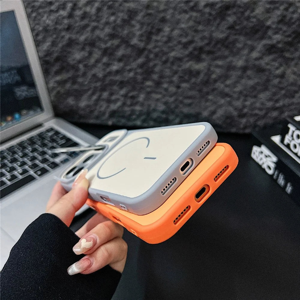 For iPhone 17 Pro Max Magnetic Case Compatible with MagSafe Skin-touch PC + TPU Cover with Lens Frame Kickstand - Blue - 5