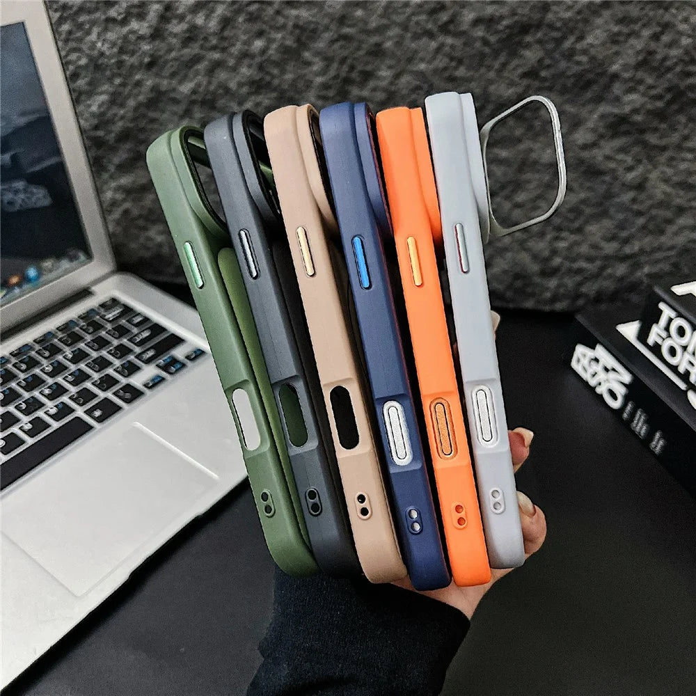 For iPhone 17 Pro Max Magnetic Case Compatible with MagSafe Skin-touch PC + TPU Cover with Lens Frame Kickstand - Blue - 6
