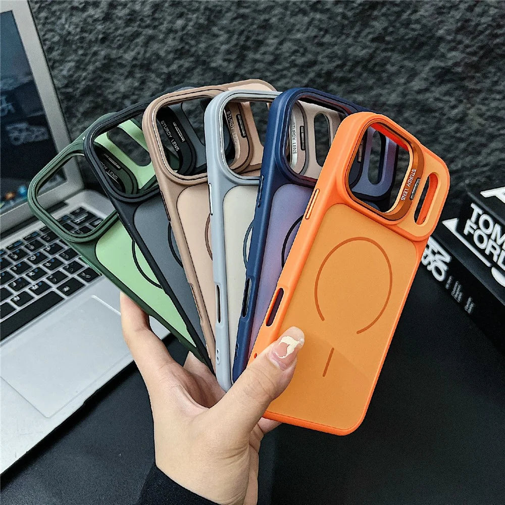 For iPhone 17 Pro Max Magnetic Case Compatible with MagSafe Skin-touch PC + TPU Cover with Lens Frame Kickstand - Blue - 7