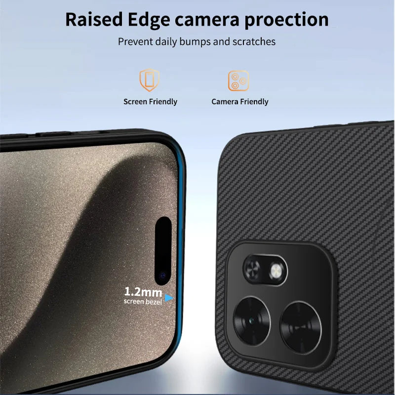 WANLONFENG for Honor X6d 5G TQ1 Series Magnetic Case Carbon Fiber Texture PC TPU Phone Cover with 2Pcs Screen Films - Black - 3