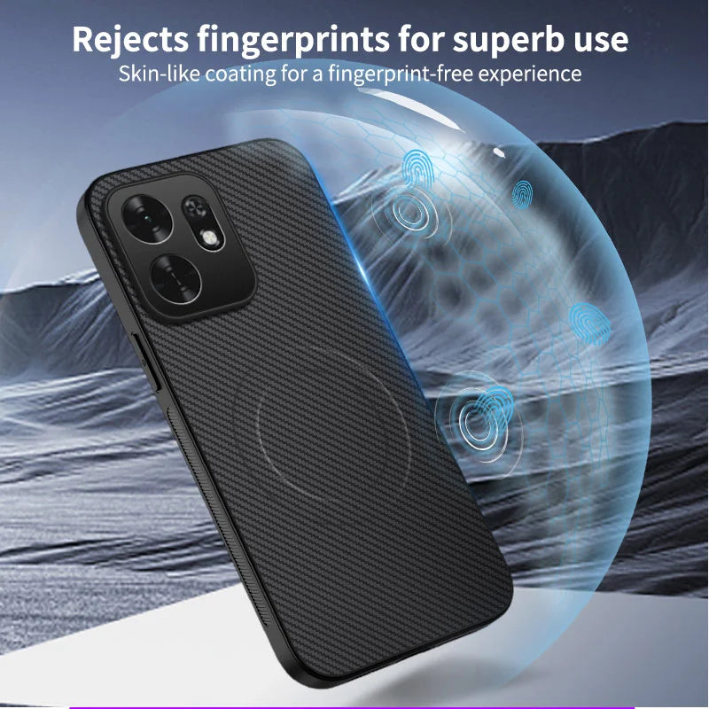WANLONFENG for Honor X6d 5G TQ1 Series Magnetic Case Carbon Fiber Texture PC TPU Phone Cover with 2Pcs Screen Films - Black - 5