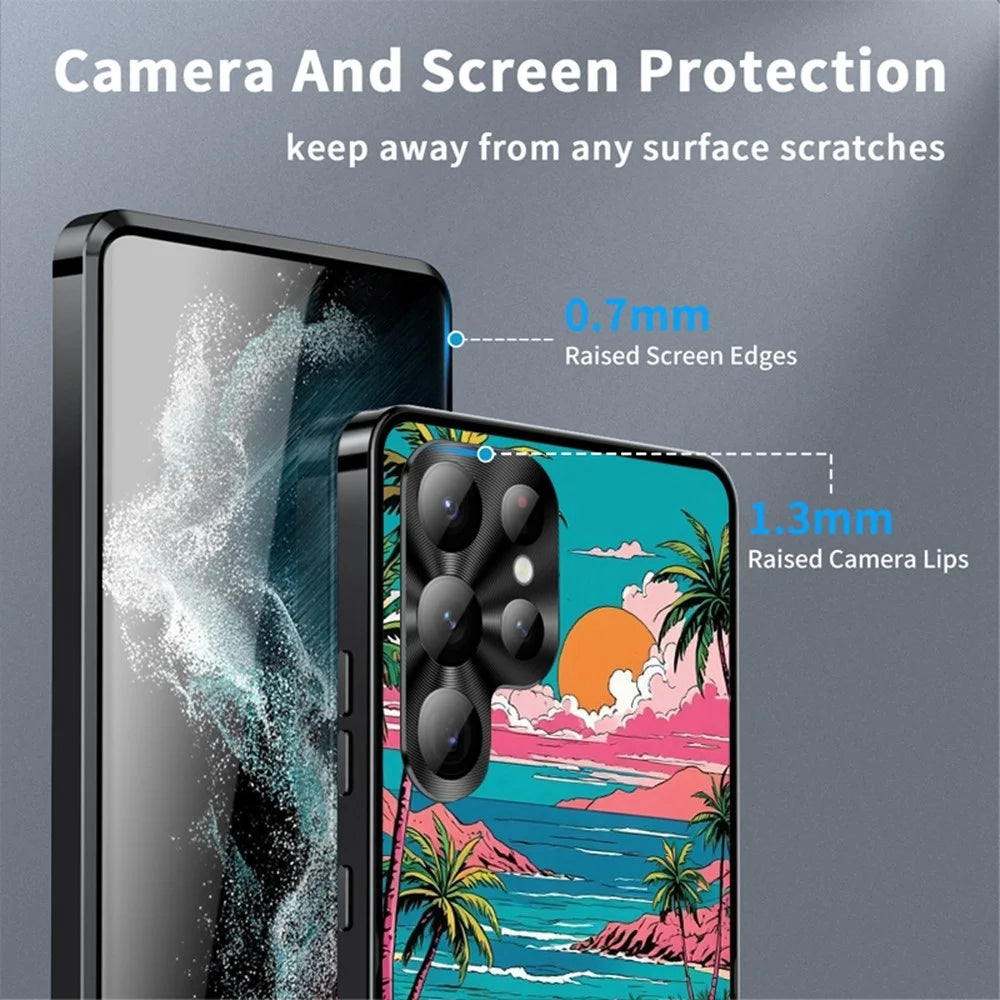 For Samsung Galaxy S22 Ultra 5G Magnetic Case Coastal Seashell Pattern PC+TPU Phone Cover with Lens Film - LK00107-01 - 4