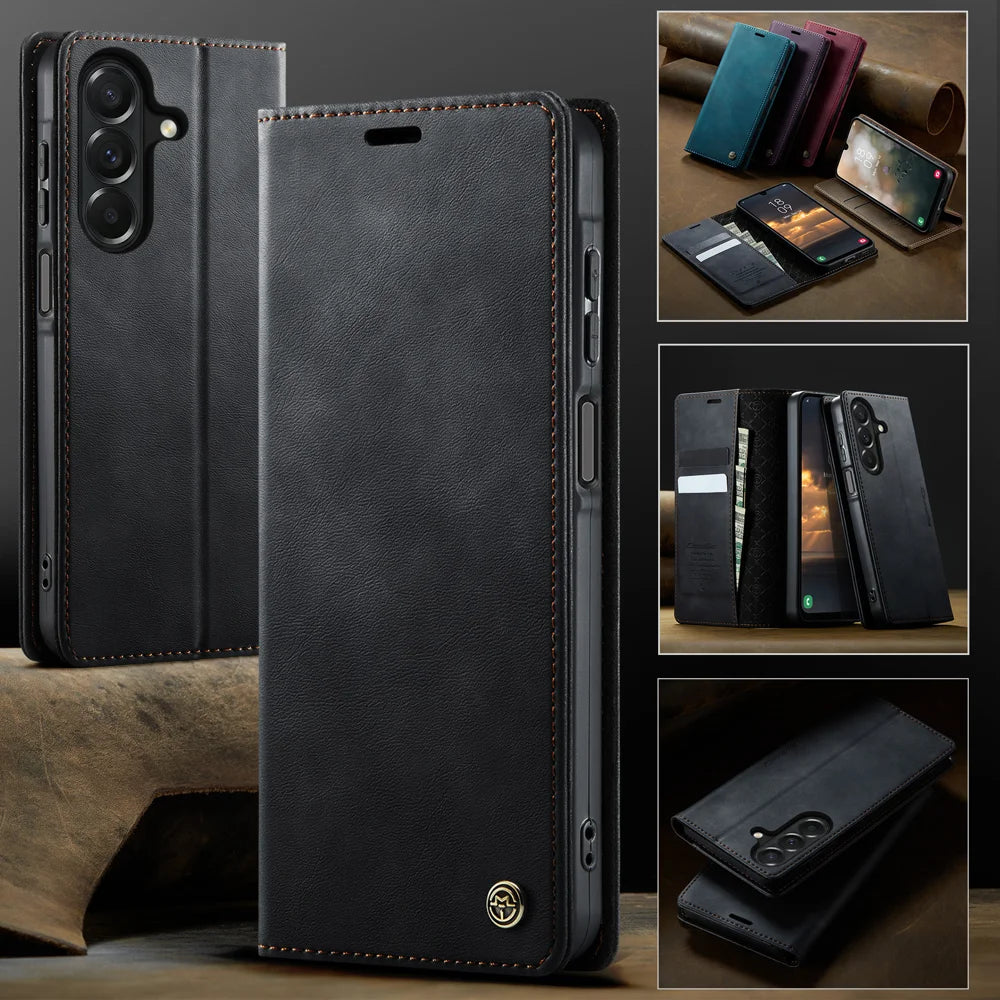 CASEME for Samsung Galaxy A27 5G Case  033 Series RFID Blocking Wallet Stand Calf Texture Leather Phone Cover - Black - 4