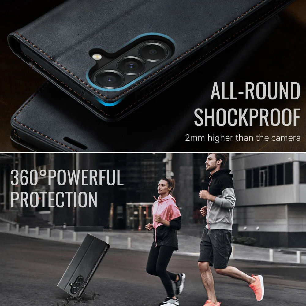 CASEME for Samsung Galaxy A27 5G Case  033 Series RFID Blocking Wallet Stand Calf Texture Leather Phone Cover - Black - 6