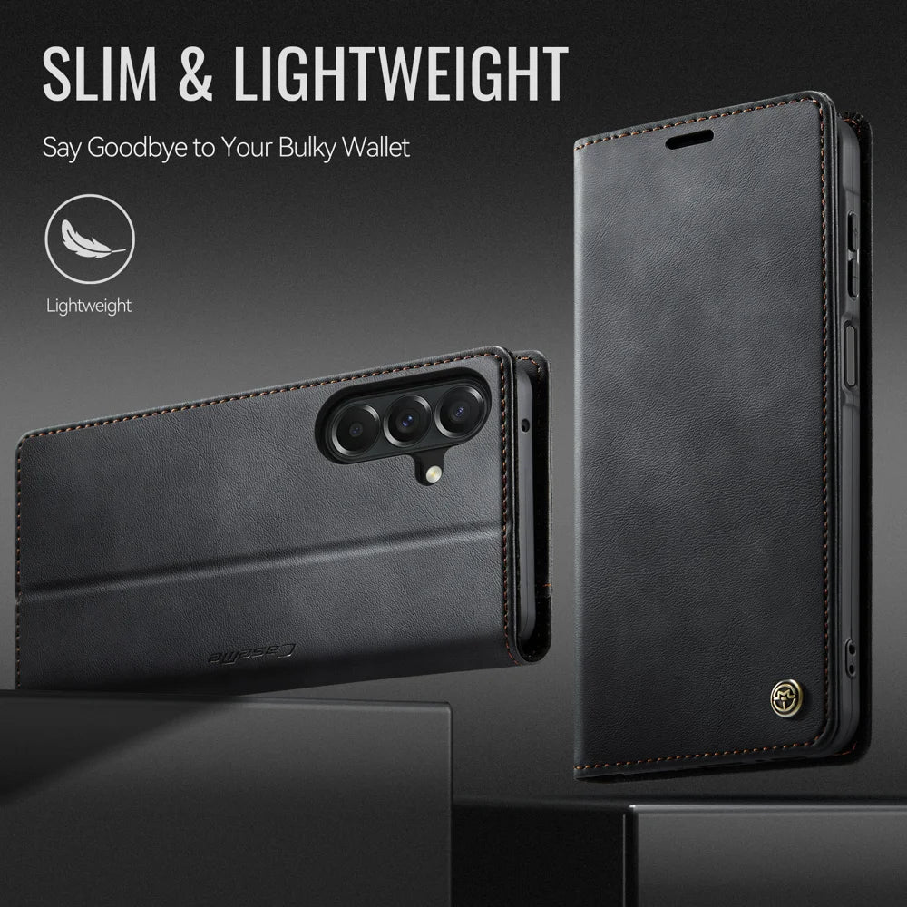 CASEME for Samsung Galaxy A27 5G Case  033 Series RFID Blocking Wallet Stand Calf Texture Leather Phone Cover - Black - 7