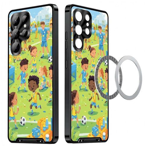 For Samsung Galaxy S24 Ultra Magnetic Case Football Pattern PC+TPU Protective Phone Cover with Lens Film - LK00428-081 - 1