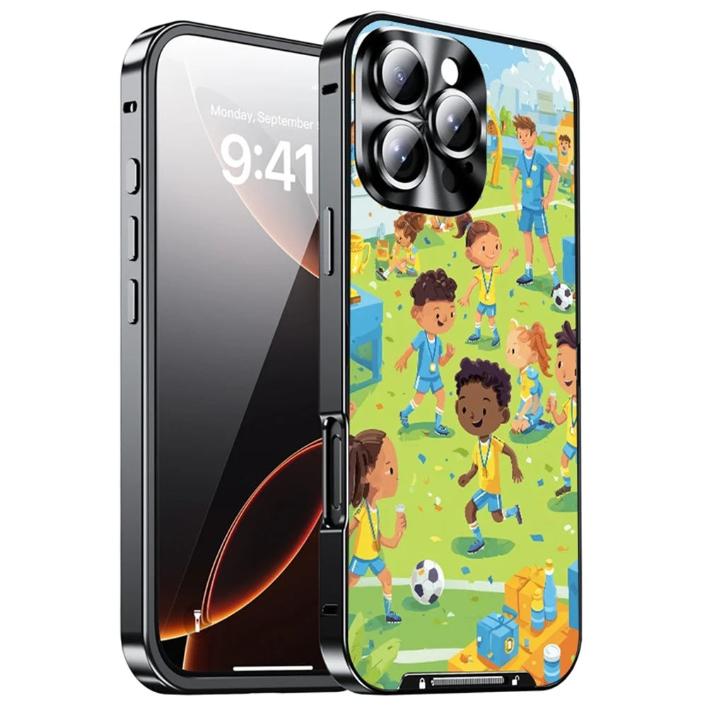 For iPhone 16 Pro Max Magnetic Case Football Pattern PC+TPU Protective Phone Cover with Lens Film - LK00428-081 - 1