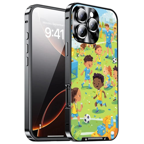 For iPhone 16 Pro Max Magnetic Case Football Pattern PC+TPU Protective Phone Cover with Lens Film - LK00428-081 - 1