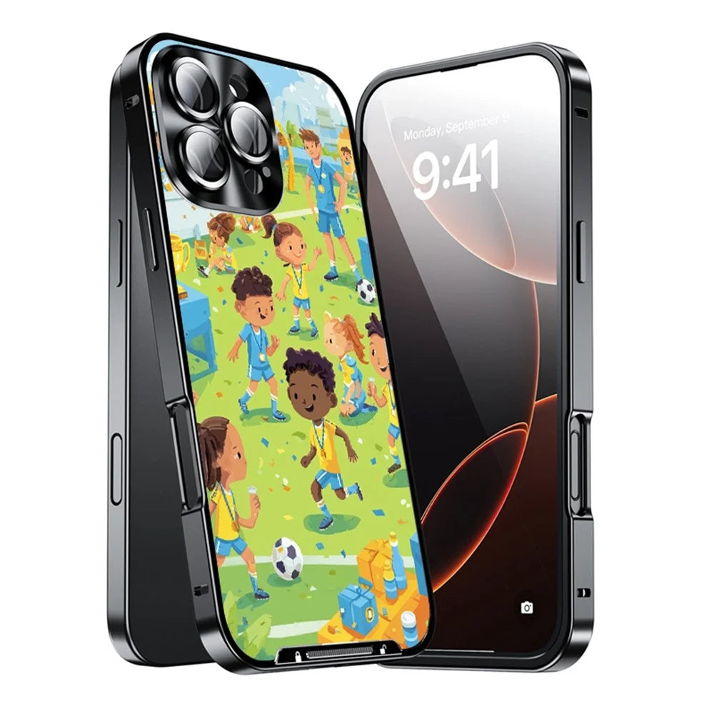 For iPhone 16 Pro Max Magnetic Case Football Pattern PC+TPU Protective Phone Cover with Lens Film - LK00428-081 - 2
