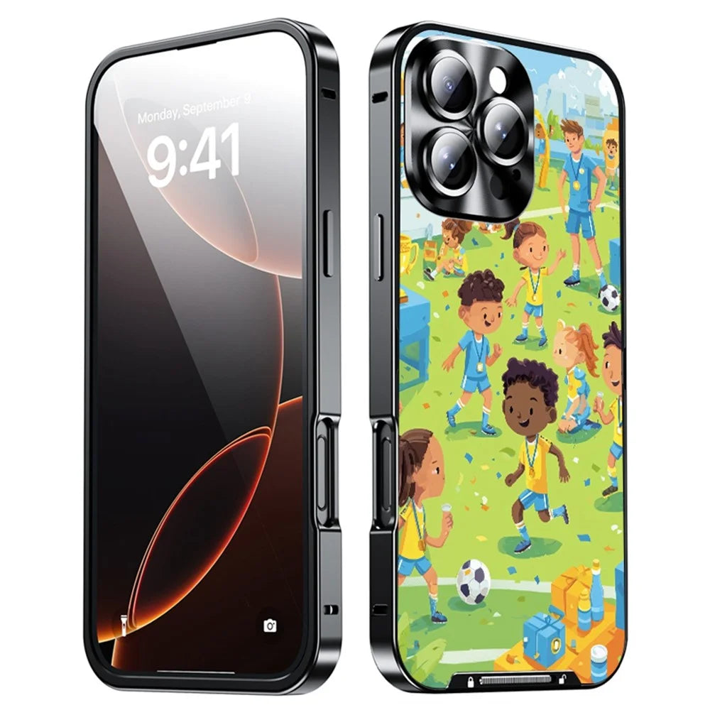 For iPhone 16 Pro Max Magnetic Case Football Pattern PC+TPU Protective Phone Cover with Lens Film - LK00428-081 - 3