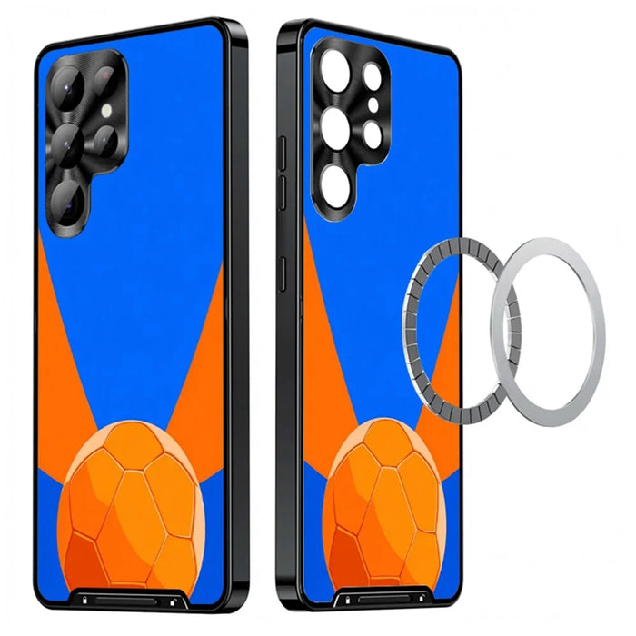 For Samsung Galaxy S23 Ultra Magnetic Case Football Pattern Print PC+TPU Phone Cover with Lens Film - LK00378-061 - 1